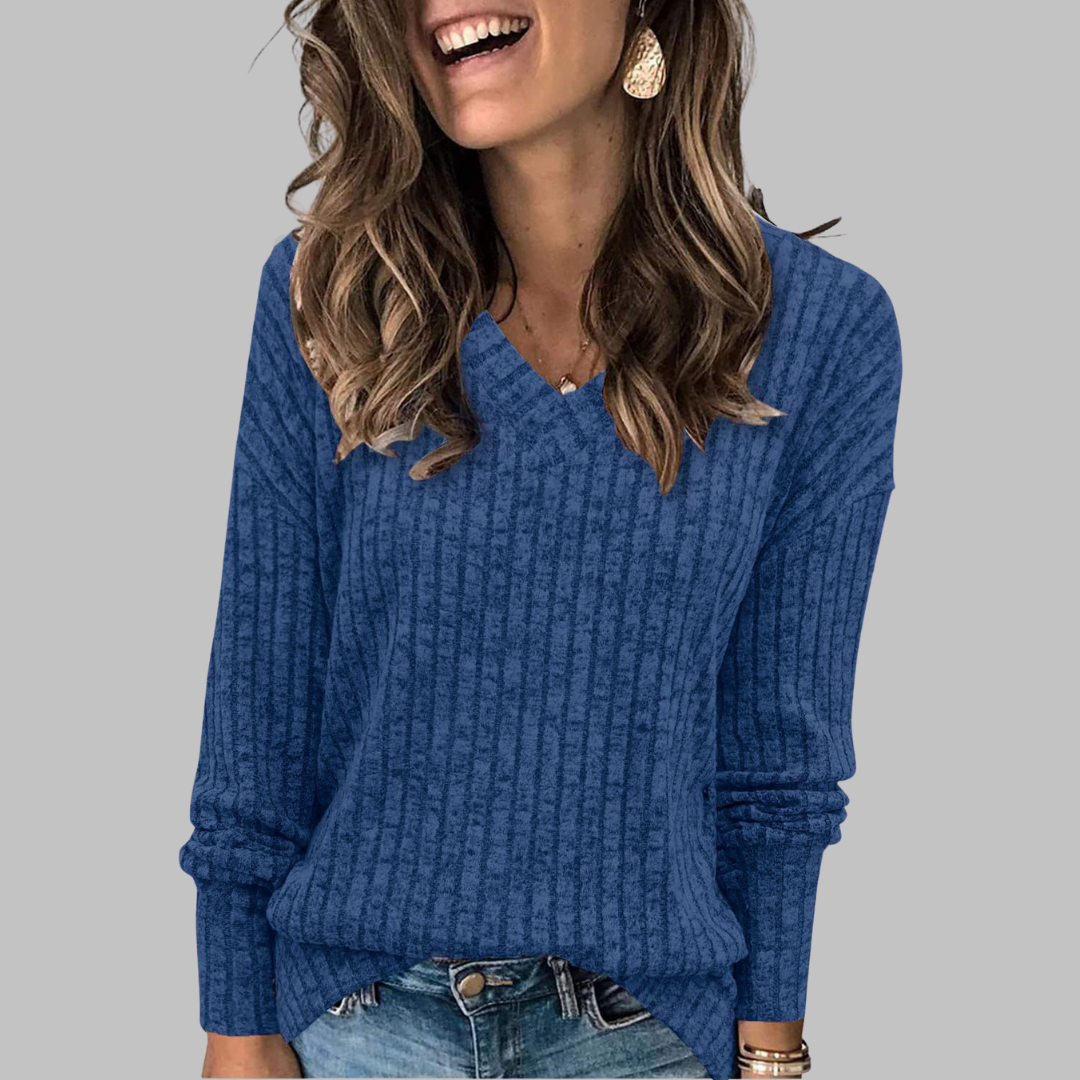 Deri - Comfy V-Neck Long Sleeve Top