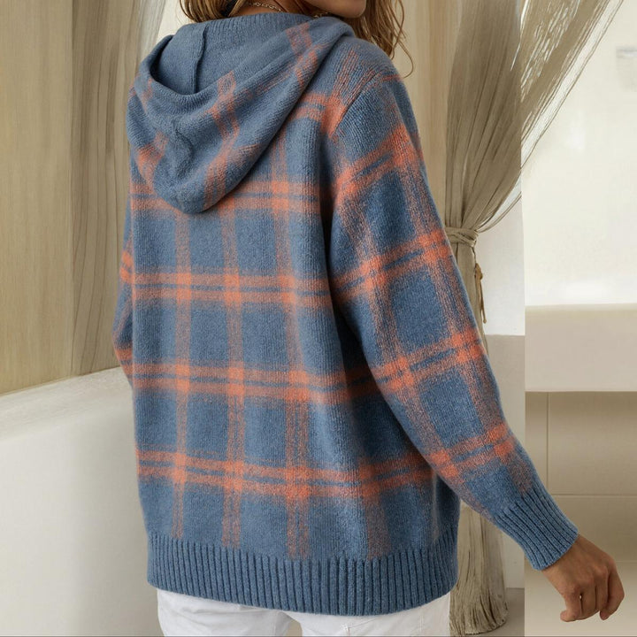 Layla - Blue Plaid Button Down Hoodie Sweater