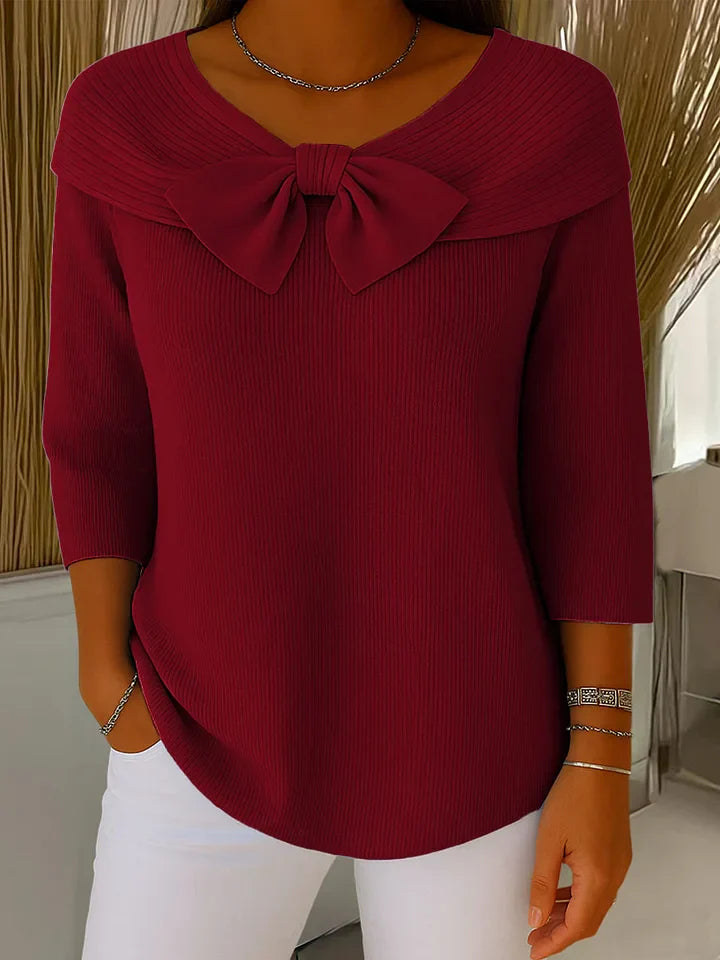 Liz – Women's Sweater with Bow and Round Neckline