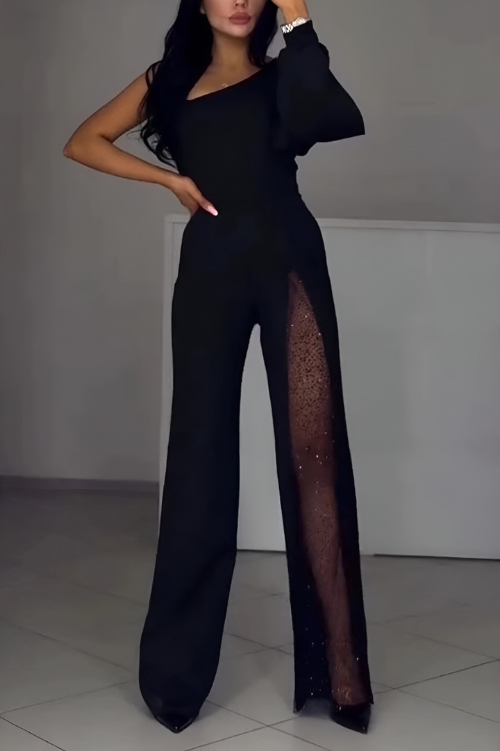 Grace - Elegant One-Shoulder Jumpsuit with Glitter Detail