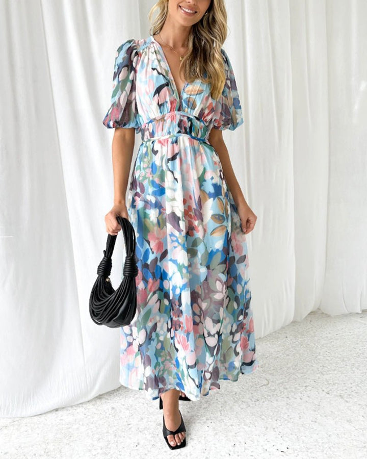 Carolina | Elegant Floral V-Neck Dress