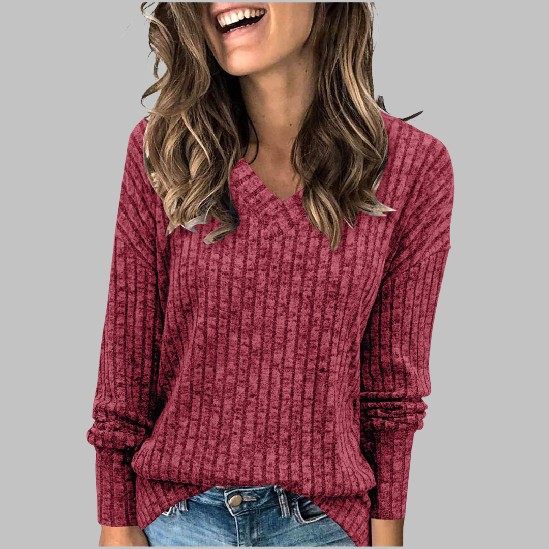 Deri - Comfy V-Neck Long Sleeve Top