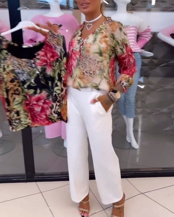 Elsie | Floral V-Neck Blouse