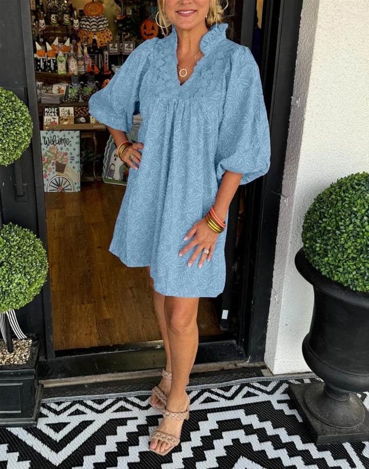 Amana | Puff Sleeve Jacquard Dress