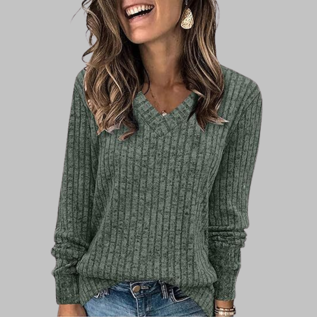 Deri - Comfy V-Neck Long Sleeve Top