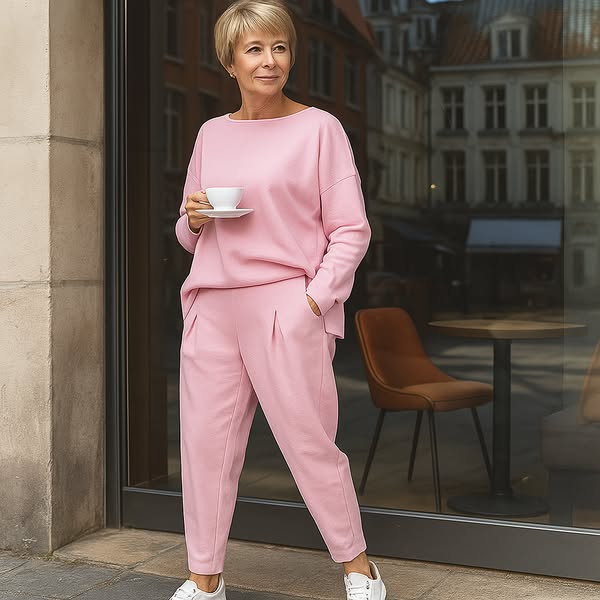 Amy – Two-piece lounge set with long-sleeve top and wide-leg pants