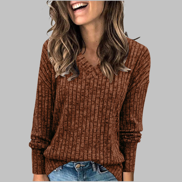 Deri - Comfy V-Neck Long Sleeve Top