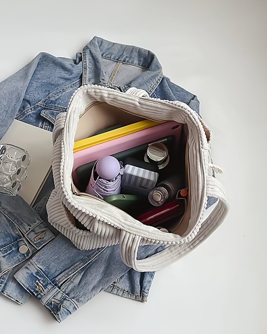 Ava – Ribbed shoulder bag with drawstring detail