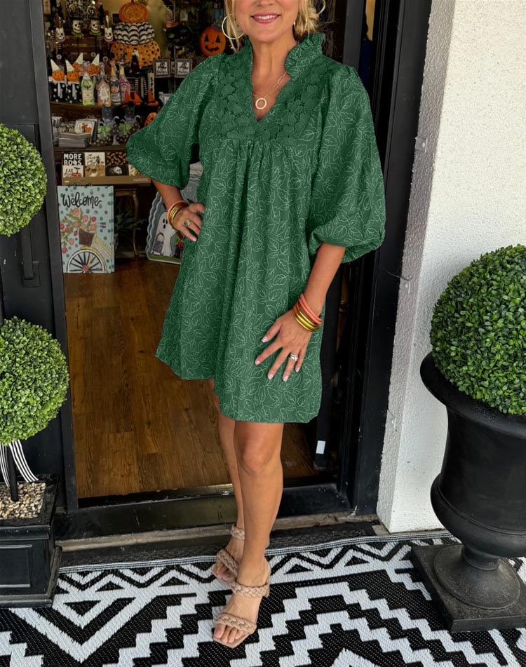 Amana | Puff Sleeve Jacquard Dress