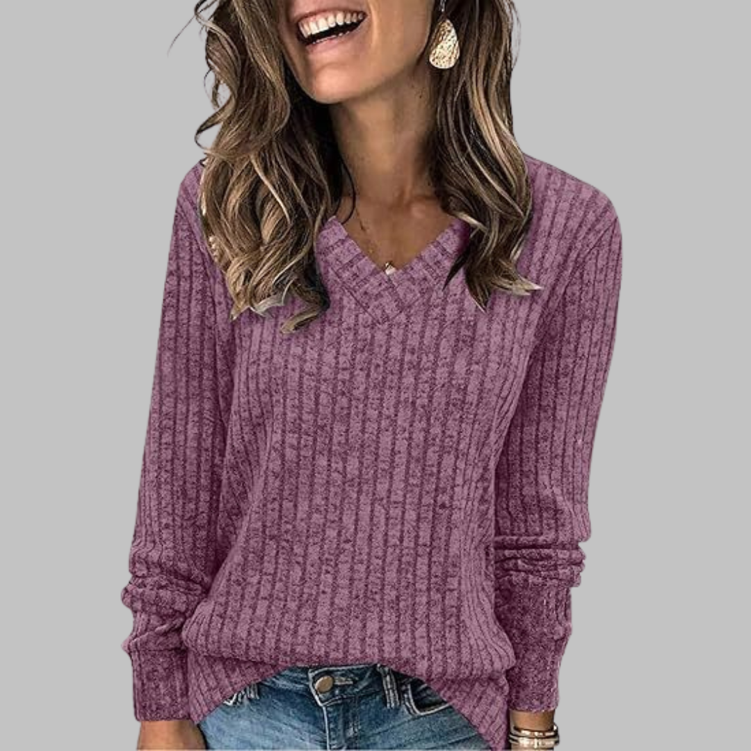 Deri - Comfy V-Neck Long Sleeve Top