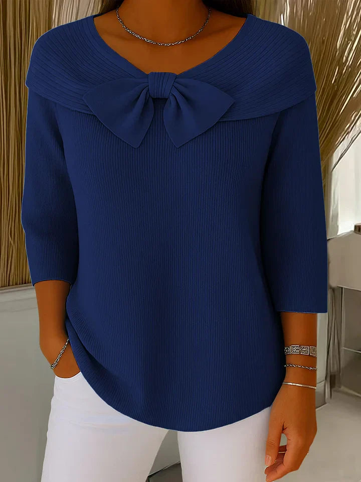 Liz – Women's Sweater with Bow and Round Neckline