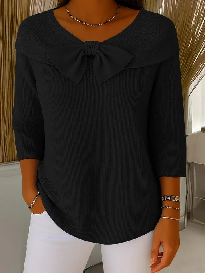 Liz – Women's Sweater with Bow and Round Neckline