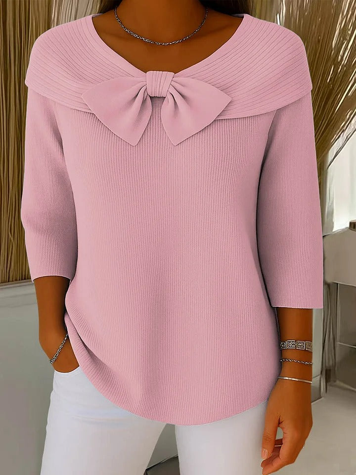Liz – Women's Sweater with Bow and Round Neckline