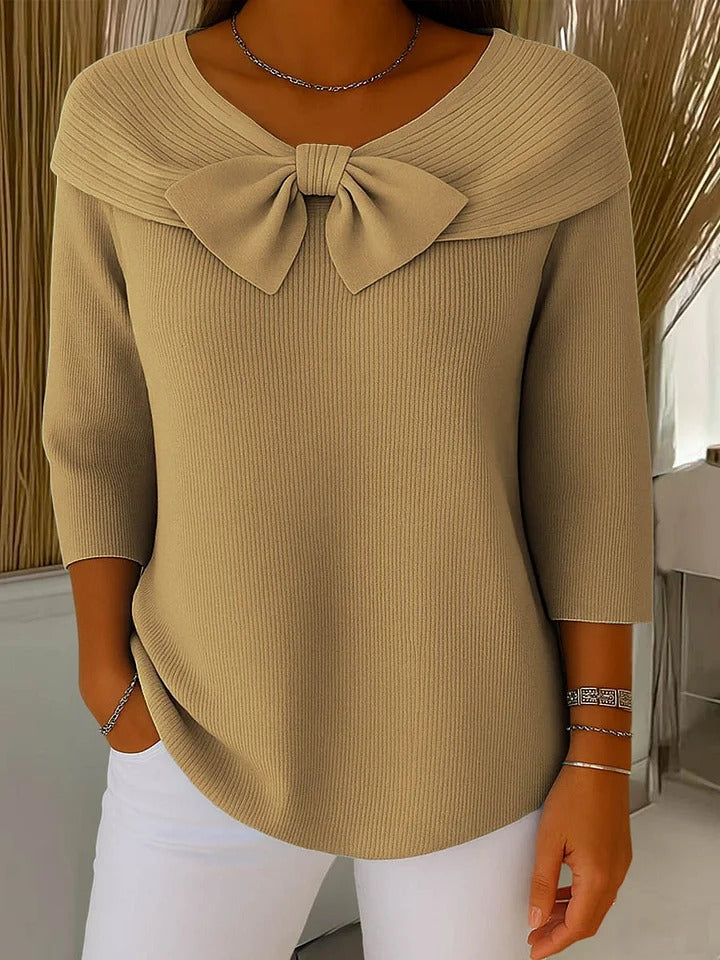 Liz – Women's Sweater with Bow and Round Neckline